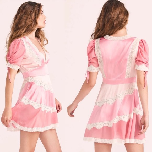 LoveShackFancy Karlina Mini Dress Pastel Pink Colorblock Size 8 NEW with tags - Picture 3 of 10